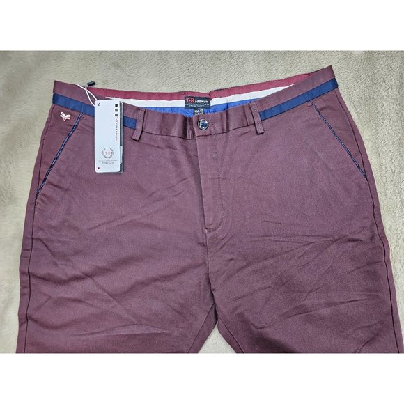 TR Premium Comfort-Fit Casual Stretch Flat Front Burgundy Chino Pants - Picture 2 of 11